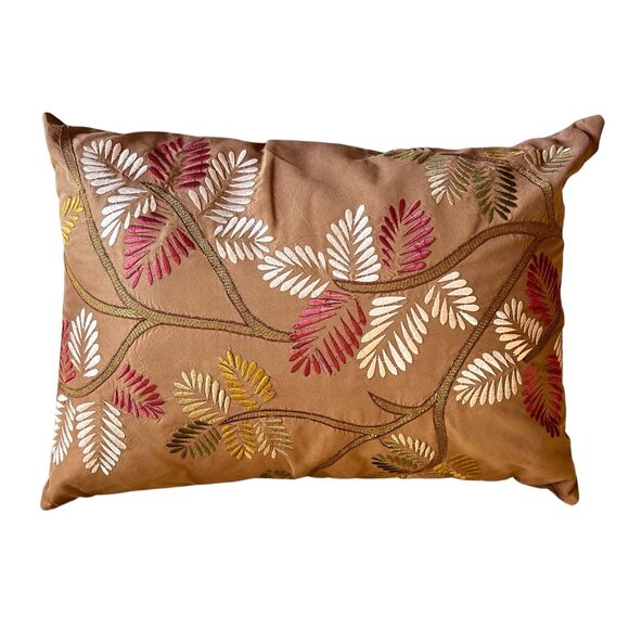 Pier 1 Pillows Embroidered Leaf Lumbar Set of 3 Couch Rectangular Brown Zipper - Picture 4 of 11
